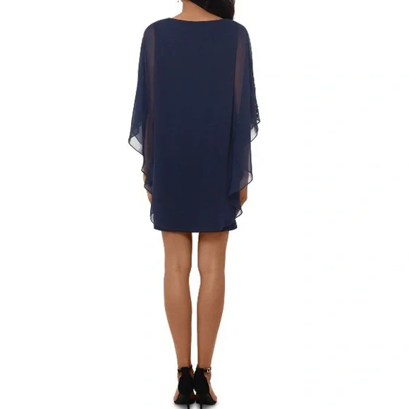 NWT XScape Chiffon Overlay Beaded Sleeve Cocktail Dress Size 16 Navy - Picture 5 of 11
